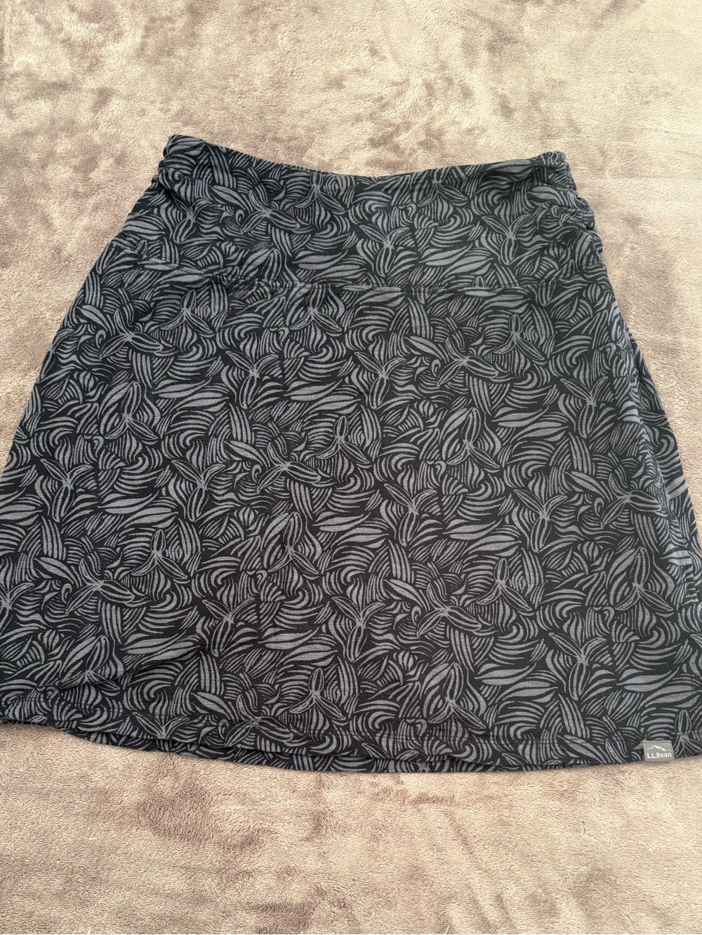 L.L. Bean Black Skirt with Gray Leaf Motif